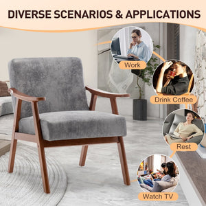 English Elm Mid-century Modern Wingback Accent Chair Solid Rubberwood Frame Tech Cloth Upholstery Grey W2200P151524