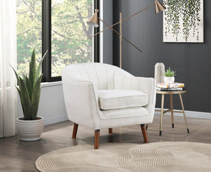 English Elm Mid-Century Curved Channel-Tufted Accent Chair with Textured Chenille Upholstery and Wood Legs, Stylish Living Room Seat White 29.75 L x 26.5 W x 24.5 H B011P182510