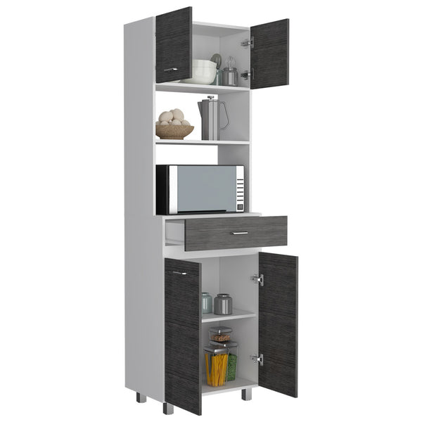 English Elm Caribe Microwave Cabinet With Storage, Double Doors & Stylish White/Smokey Oak Finish For Kitchens B070S00035