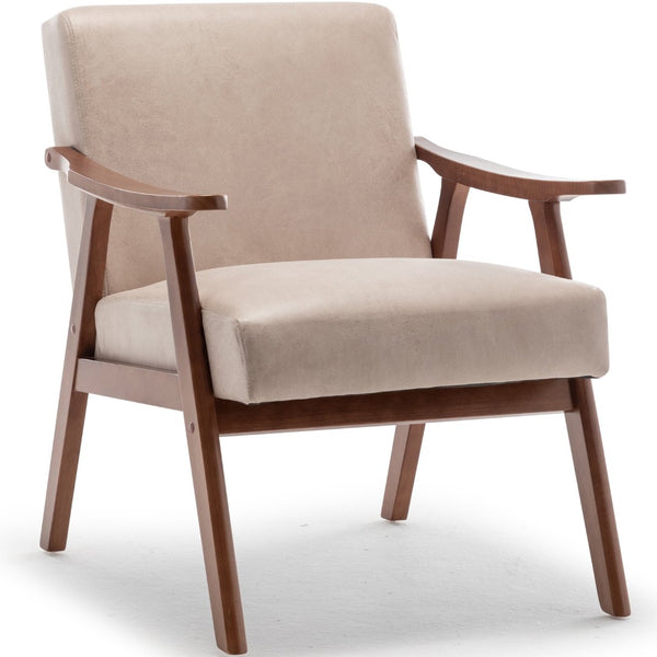 English Elm Mid-century Modern Wingback Accent Chair Solid Rubberwood Frame Tech Cloth Upholstery Light Camel W2200P151522