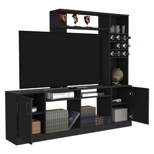 English Elm Kava Black Entertainment Center with Six Shelves & Double-Door Cabinet, Fits TVs up to 37", Sturdy Storage B200S00049