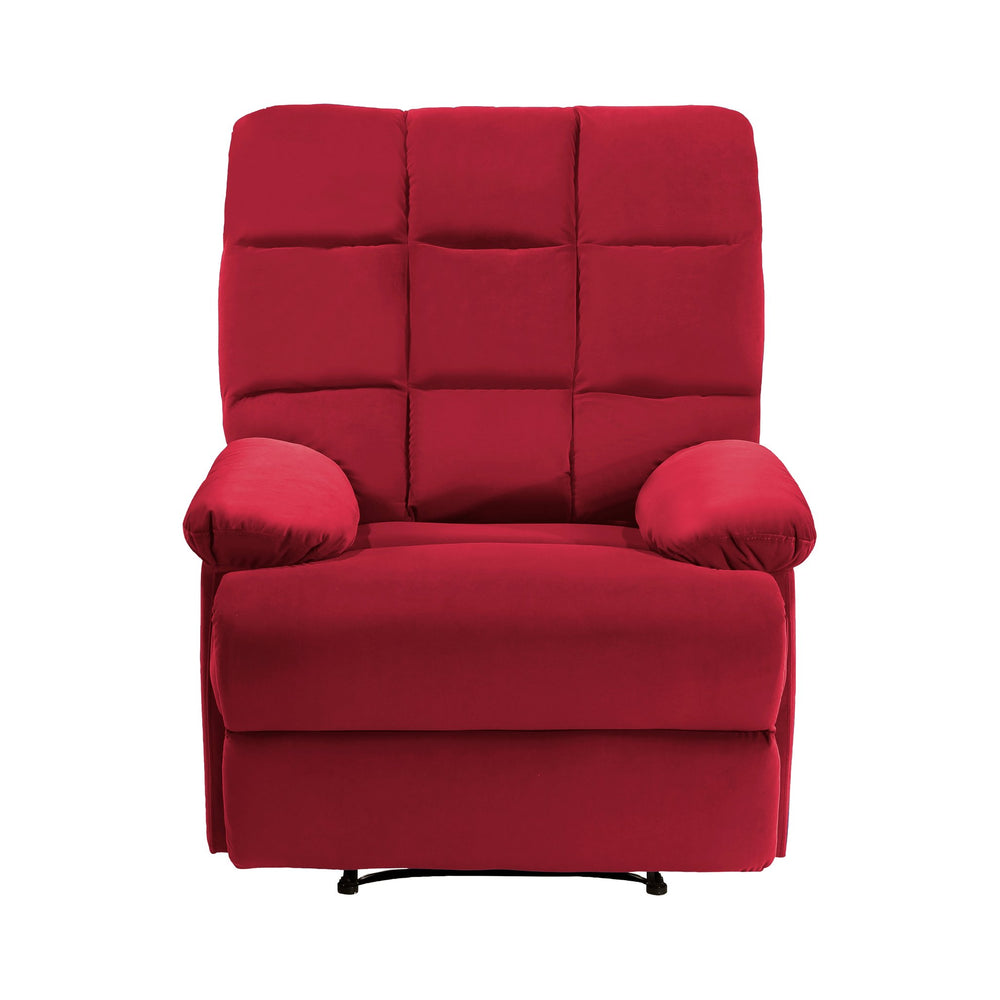 English Elm Reclining Chair with Velvet Upholstery, Square Tufted Back, Pillowtop Arms & Smooth Manual Recline Red 32.5 L x 32.5 W x 26 H B011P182496