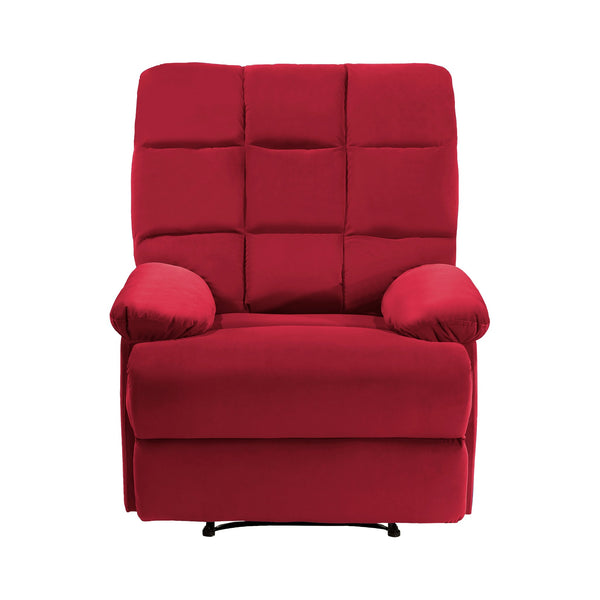 English Elm Reclining Chair with Velvet Upholstery, Square Tufted Back, Pillowtop Arms & Smooth Manual Recline Red 32.5 L x 32.5 W x 26 H B011P182496
