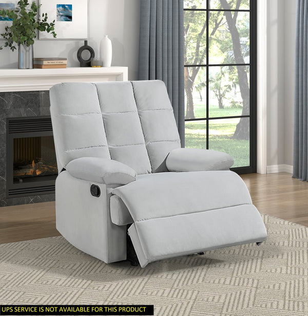English Elm Reclining Chair with Velvet Upholstery, Square Tufted Back, Pillowtop Arms & Smooth Manual Recline Light Gray 32.5 L x 32.5 W x 26 H B011P182495