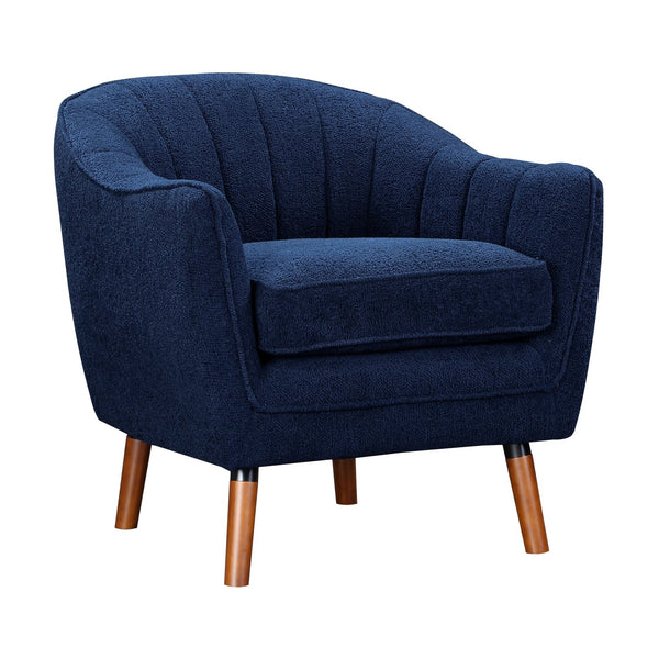 English Elm Mid-Century Curved Channel-Tufted Accent Chair with Textured Chenille Upholstery and Wood Legs, Stylish Living Room Seat Blue 29.75 L x 26.5 W x 24.5 H B011P182507
