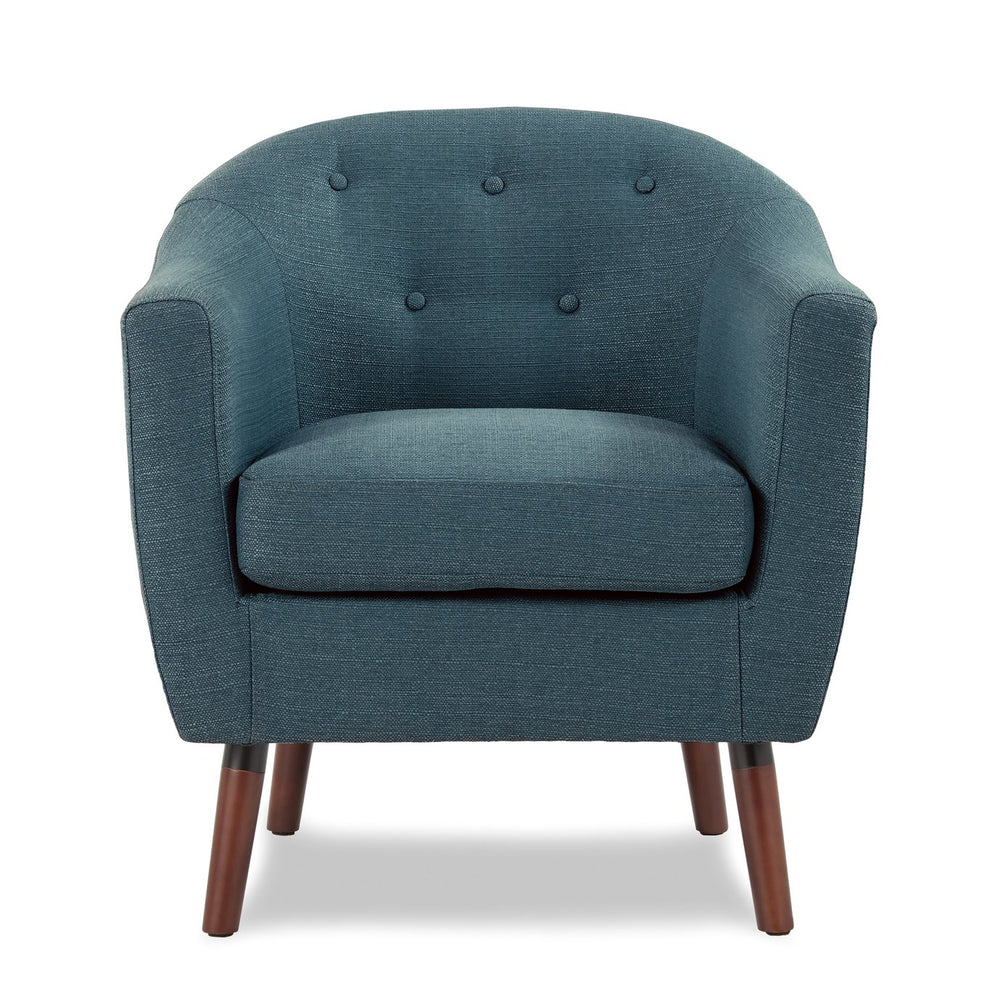 English Elm Blue Mid-Century Fabric Accent Chair with Button Tufting & Cherry Wood Legs – Retro Modern Comfort B011P182504