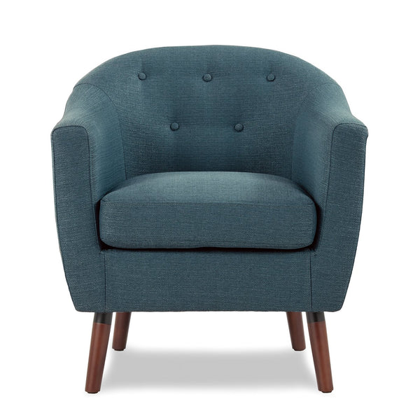 English Elm Blue Mid-Century Fabric Accent Chair with Button Tufting & Cherry Wood Legs – Retro Modern Comfort B011P182504