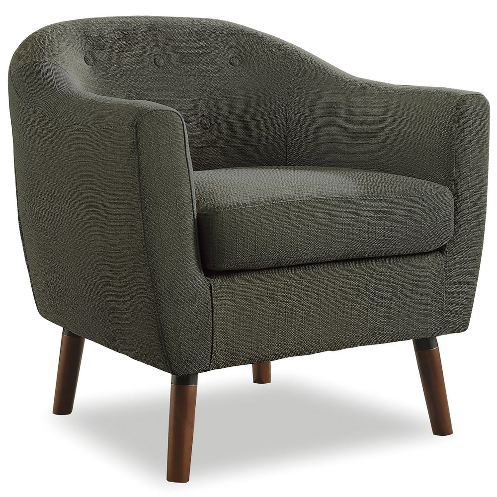 English Elm Gray Mid-Century Accent Chair with Button Tufting and Cherry Wood Legs, Contoured Back Comfort B011P182505