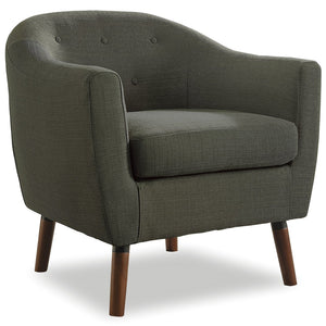 English Elm Gray Mid-Century Accent Chair with Button Tufting and Cherry Wood Legs, Contoured Back Comfort B011P182505