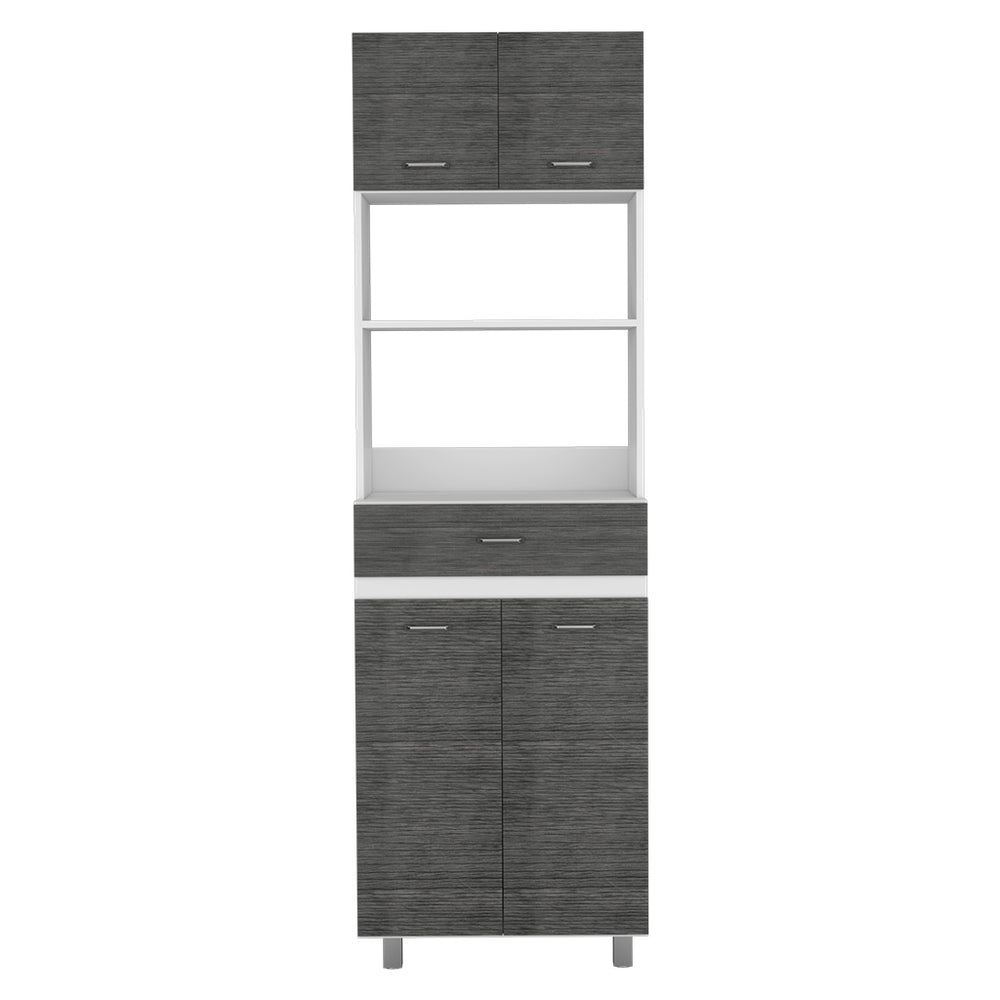 English Elm Caribe Microwave Cabinet With Storage, Double Doors & Stylish White/Smokey Oak Finish For Kitchens B070S00035