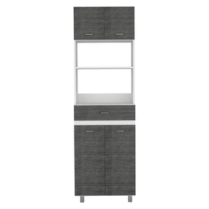 English Elm Caribe Microwave Cabinet With Storage, Double Doors & Stylish White/Smokey Oak Finish For Kitchens B070S00035