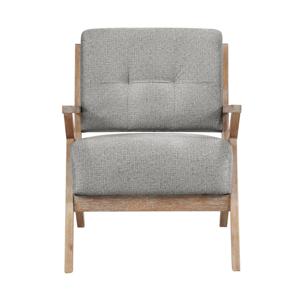 English Elm Modern Tufted Back Accent Chair with Antique Walnut Solid Wood Frame and Padded Contoured Seat Gray 40.25 L x 30.75 W x 13.75 H B011P182499