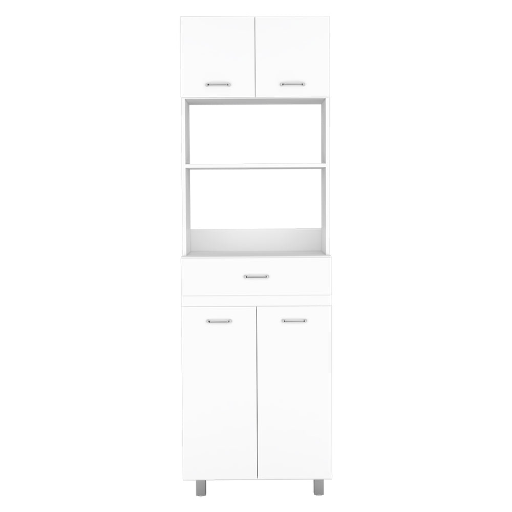 English Elm Caribe Microwave Cabinet With Storage Drawer, Double Doors & Open Shelf - Stylish White Organizer B200S00036