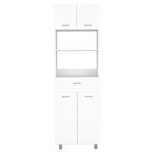 English Elm Caribe Microwave Cabinet With Storage Drawer, Double Doors & Open Shelf - Stylish White Organizer B200S00036