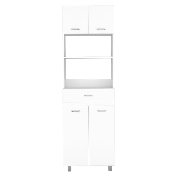 English Elm Caribe Microwave Cabinet With Storage Drawer, Double Doors & Open Shelf - Stylish White Organizer B200S00036