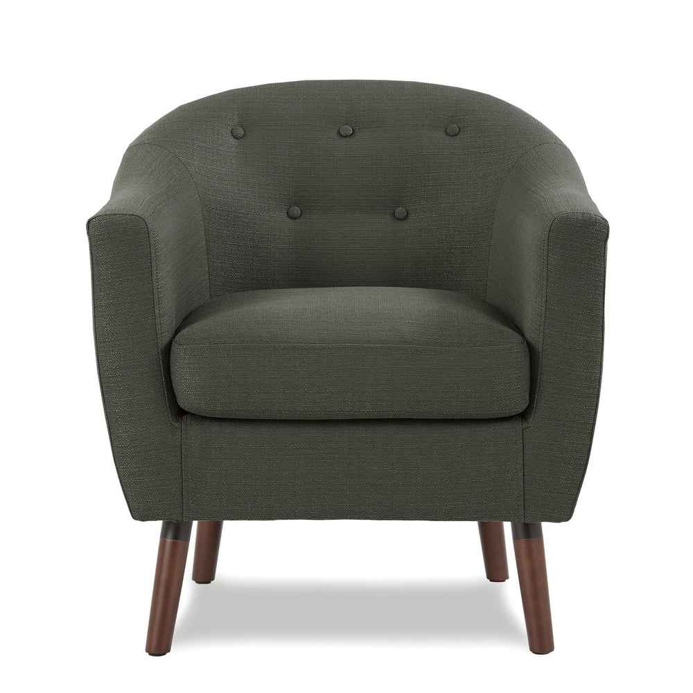 English Elm Gray Mid-Century Accent Chair with Button Tufting and Cherry Wood Legs, Contoured Back Comfort B011P182505