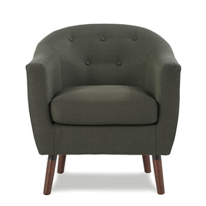 English Elm Gray Mid-Century Accent Chair with Button Tufting and Cherry Wood Legs, Contoured Back Comfort B011P182505