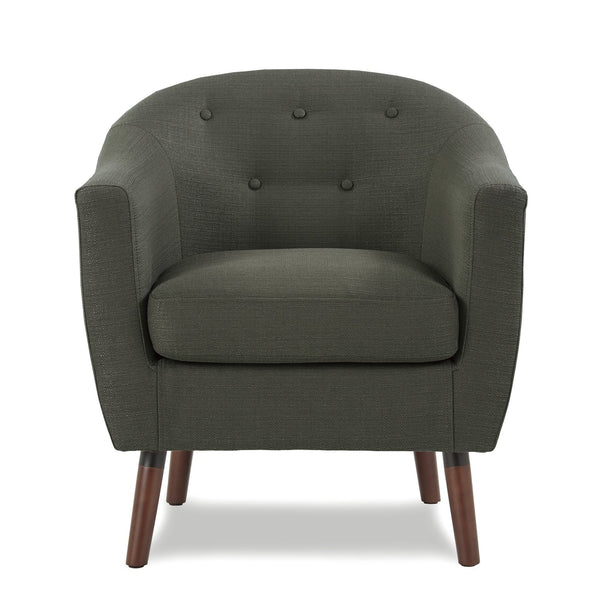 English Elm Gray Mid-Century Accent Chair with Button Tufting and Cherry Wood Legs, Contoured Back Comfort B011P182505