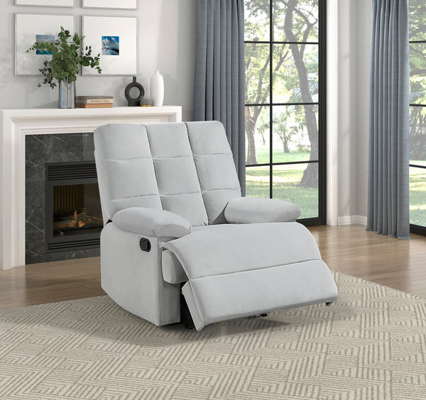 English Elm Reclining Chair with Velvet Upholstery, Square Tufted Back, Pillowtop Arms & Smooth Manual Recline Light Gray 32.5 L x 32.5 W x 26 H B011P182495