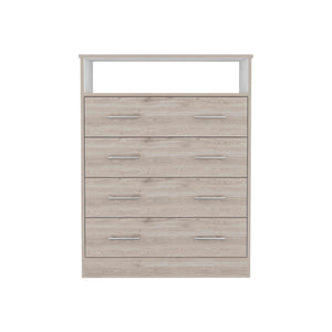 English Elm Peru Four Drawer Dresser with Superior Top and Open Shelf, Light Gray/White, 33.07" W Stylish storage and metal hardware for modern bedrooms B070S00068
