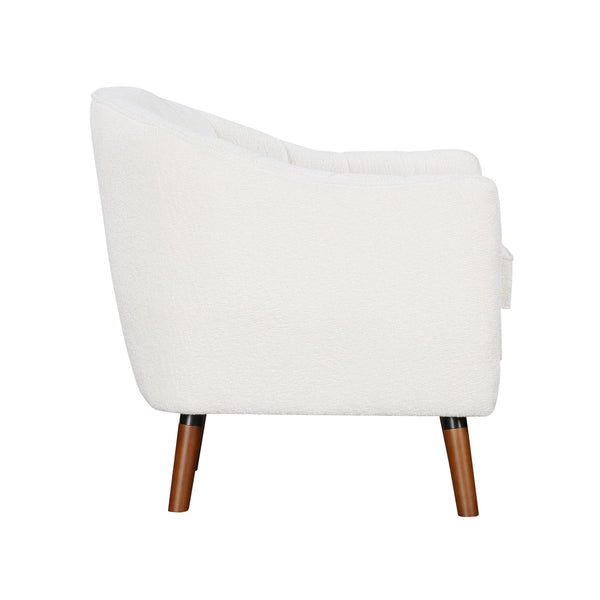 English Elm Mid-Century Curved Channel-Tufted Accent Chair with Textured Chenille Upholstery and Wood Legs, Stylish Living Room Seat White 29.75 L x 26.5 W x 24.5 H B011P182510