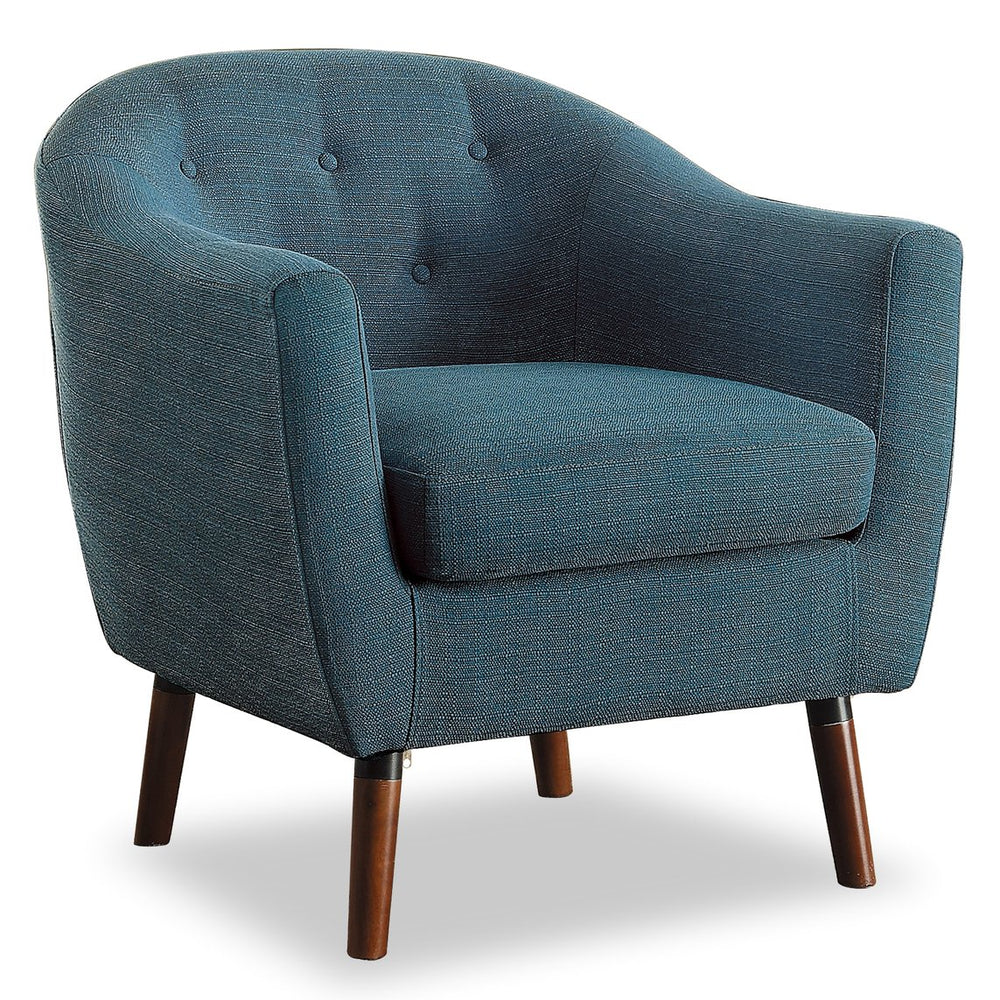 English Elm Blue Mid-Century Fabric Accent Chair with Button Tufting & Cherry Wood Legs – Retro Modern Comfort B011P182504