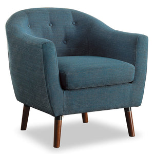 English Elm Blue Mid-Century Fabric Accent Chair with Button Tufting & Cherry Wood Legs – Retro Modern Comfort B011P182504