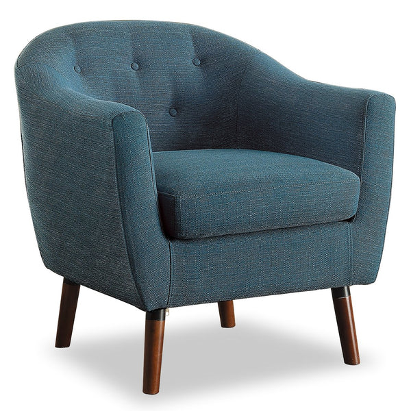 English Elm Blue Mid-Century Fabric Accent Chair with Button Tufting & Cherry Wood Legs – Retro Modern Comfort B011P182504
