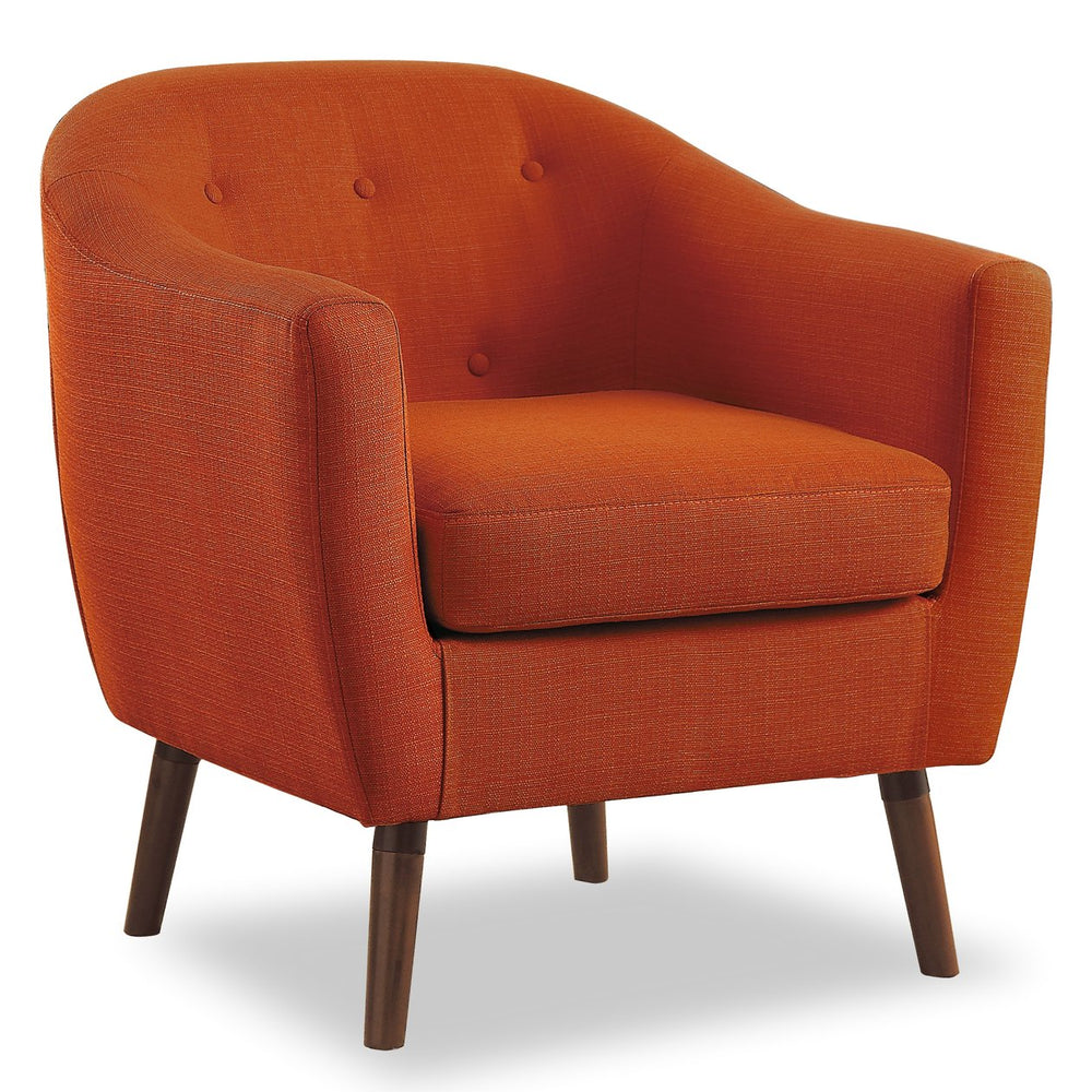 English Elm Orange Mid-Century Fabric Accent Chair with Button Tufting and Cherry Wood Legs, Stylish Living Room Seat B011P182506
