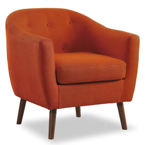 English Elm Orange Mid-Century Fabric Accent Chair with Button Tufting and Cherry Wood Legs, Stylish Living Room Seat B011P182506