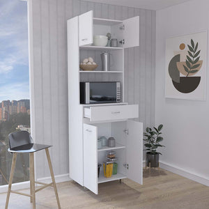English Elm Caribe Microwave Cabinet With Storage, Double Doors, Shelf & Drawer – Stylish White Space Saver B070S00036