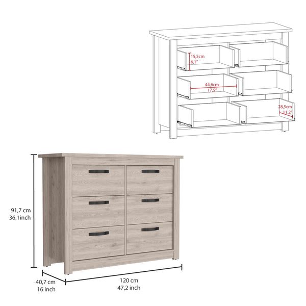 English Elm Becca 6 Drawer Double Dresser - Modern Light Gray Storage Solution With Metal Hardware & Style B200S00031