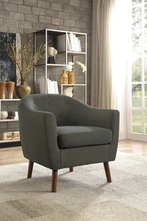 English Elm Gray Mid-Century Accent Chair with Button Tufting and Cherry Wood Legs, Contoured Back Comfort B011P182505