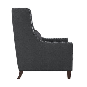 English Elm 1pc Keller Accent Chair Dark Gray Upholstered with Nailhead Trim & Kidney Pillow — Modern-Traditional Comfort B011P182488