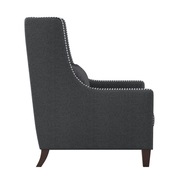 English Elm 1pc Keller Accent Chair Dark Gray Upholstered with Nailhead Trim & Kidney Pillow — Modern-Traditional Comfort B011P182488