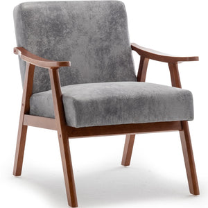 English Elm Mid-century Modern Wingback Accent Chair Solid Rubberwood Frame Tech Cloth Upholstery Grey W2200P151524