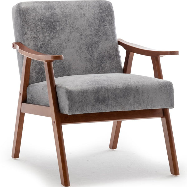 English Elm Mid-century Modern Wingback Accent Chair Solid Rubberwood Frame Tech Cloth Upholstery Grey W2200P151524