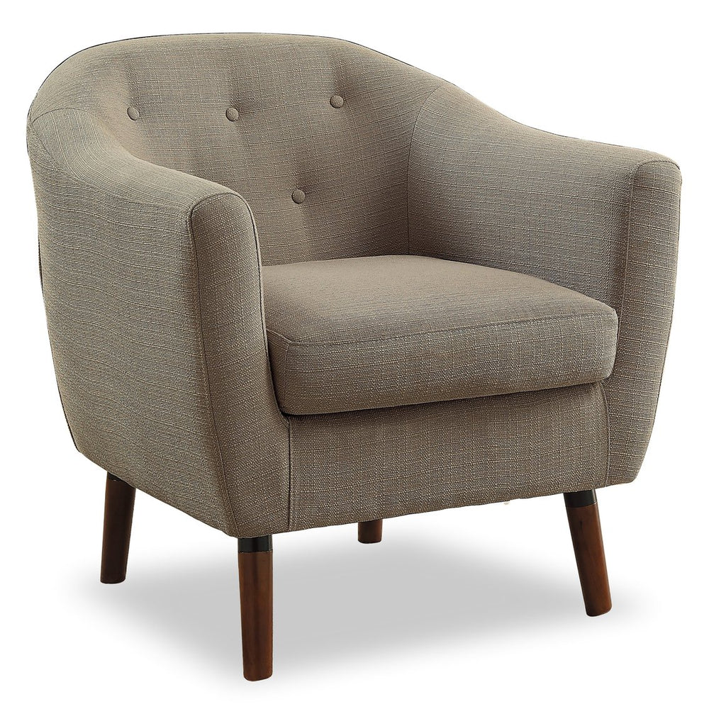 English Elm Beige Mid-Century Accent Chair with Button Tufting, Contoured Back & Cherry Finish Legs for Living Room Comfort B011P182503