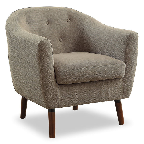 English Elm Beige Mid-Century Accent Chair with Button Tufting, Contoured Back & Cherry Finish Legs for Living Room Comfort B011P182503
