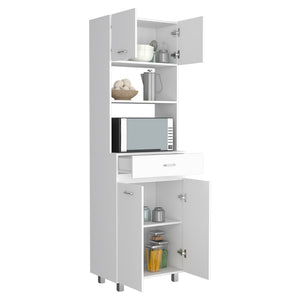 English Elm Caribe Microwave Cabinet With Storage, Double Doors, Shelf & Drawer – Stylish White Space Saver B070S00036