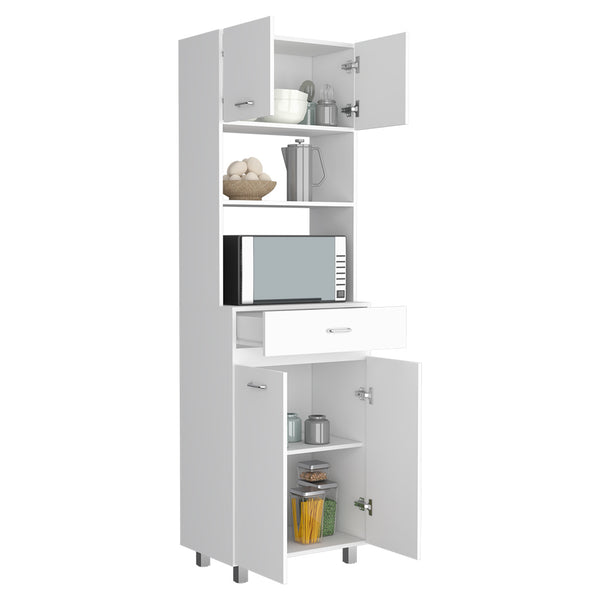 English Elm Caribe Microwave Cabinet With Storage Drawer, Double Doors & Open Shelf - Stylish White Organizer B200S00036