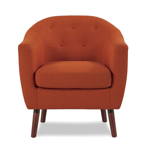 English Elm Orange Mid-Century Fabric Accent Chair with Button Tufting and Cherry Wood Legs, Stylish Living Room Seat B011P182506