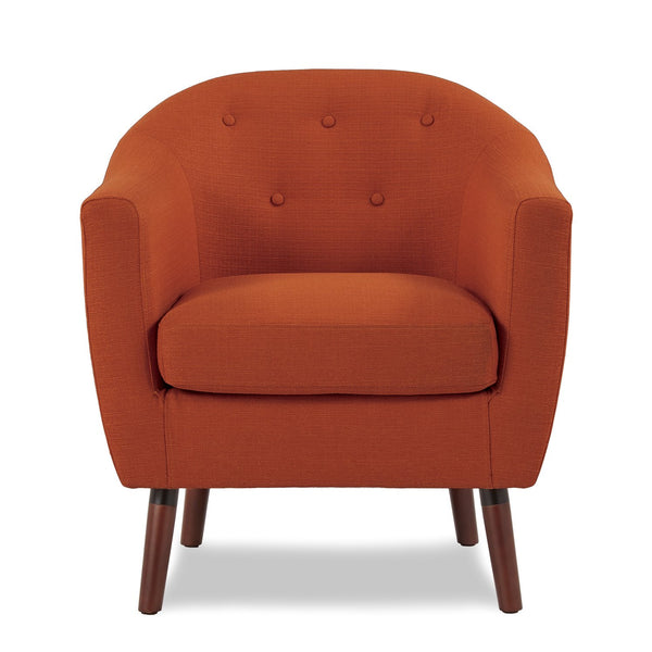 English Elm Orange Mid-Century Fabric Accent Chair with Button Tufting and Cherry Wood Legs, Stylish Living Room Seat B011P182506