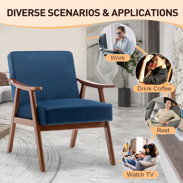 English Elm Mid-century Modern Wingback Accent Chair Solid Rubberwood Frame Tech Cloth Upholstery W2200P151516