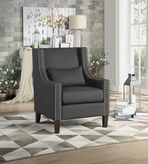 English Elm 1pc Keller Accent Chair Dark Gray Upholstered with Nailhead Trim & Kidney Pillow — Modern-Traditional Comfort B011P182488