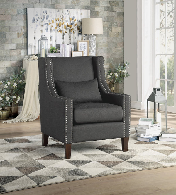 English Elm 1pc Keller Accent Chair Dark Gray Upholstered with Nailhead Trim & Kidney Pillow — Modern-Traditional Comfort B011P182488