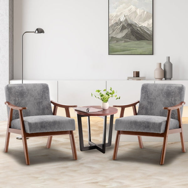 English Elm Mid-century Modern Wingback Accent Chair Solid Rubberwood Frame Tech Cloth Upholstery Grey W2200P151524