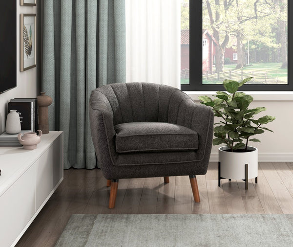 English Elm Mid-Century Curved Channel-Tufted Accent Chair with Textured Chenille Upholstery and Wood Legs, Stylish Living Room Seat Charcoal 29.75 L x 26.5 W x 24.5 H B011P182508