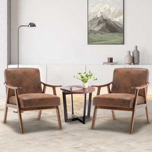 English Elm Mid-century Modern Wingback Accent Chair Solid Rubberwood Frame Tech Cloth Upholstery Brown W2200P151525