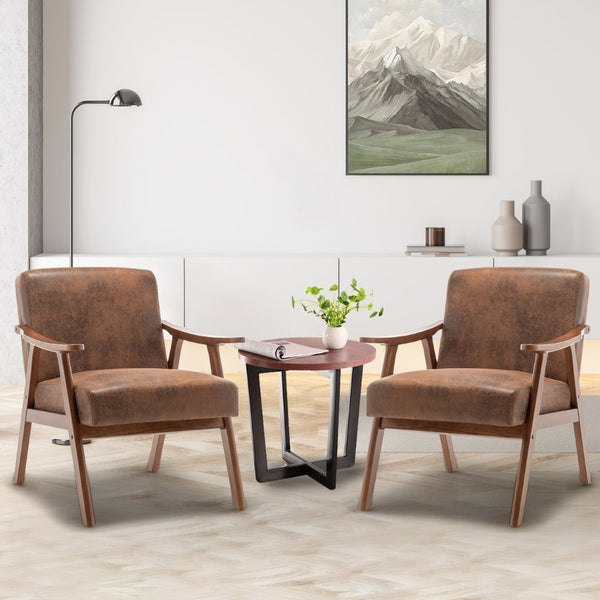 English Elm Mid-century Modern Wingback Accent Chair Solid Rubberwood Frame Tech Cloth Upholstery Brown W2200P151525